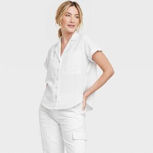 Universal Thread White Linen Collared Button Up Shirt Size XL